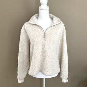 Teddy Bear Cream Cropped Silver Half Zip Size S